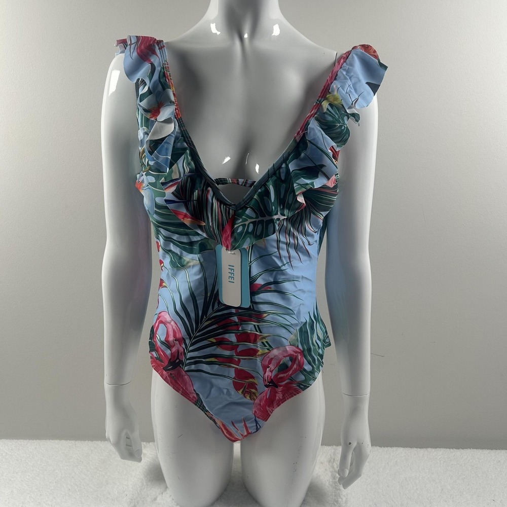 IFFEI Swimsuit Womens XL Multicolor Flamingo Ruffle One Piece Tropical Beach - Picture 11 of 16